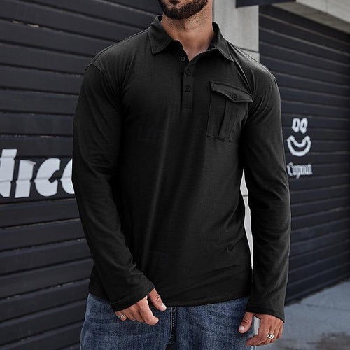 Drune | Henley Pique Shirt Lange Ärmel Moderner Kragen Brusttasche Normale Passform