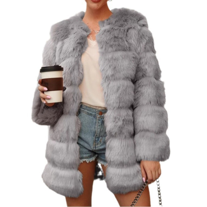 Damen Flauschige Kunstpelzjacke mit großzügigen Ärmeln und elegantem Schnitt Drune