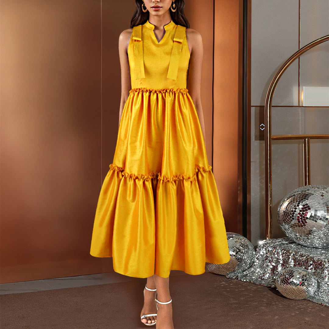 Damen Festliches Midikleid mit Rüschen und elegantem V-Ausschnitt Drune