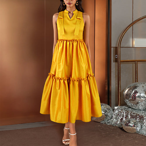 Damen Festliches Midikleid mit Rüschen und elegantem V-Ausschnitt Drune