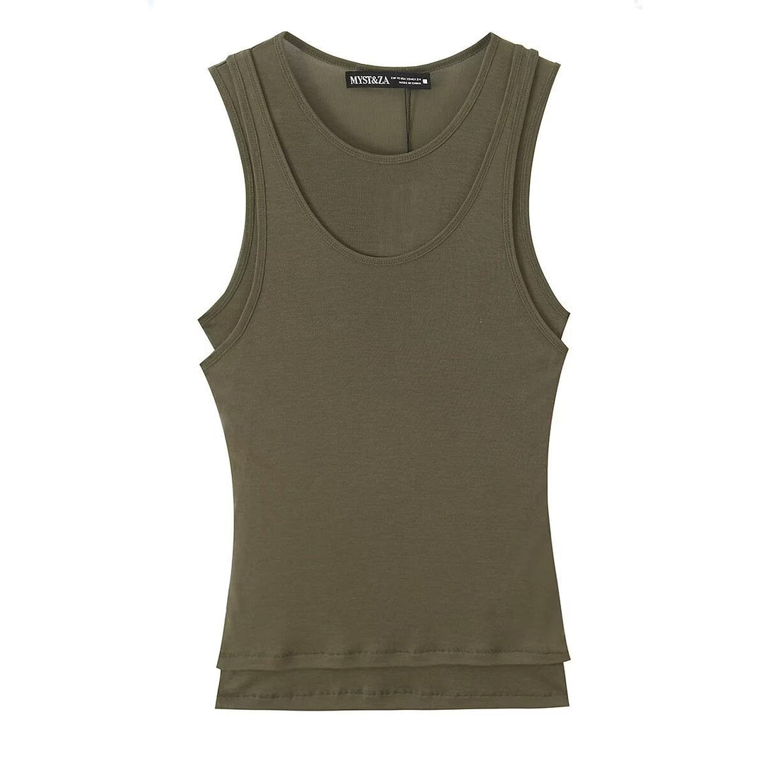 Damen ärmelloses Tanktop aus hochwertigem Stretch-Material mit figurbetontem Schnitt Drune