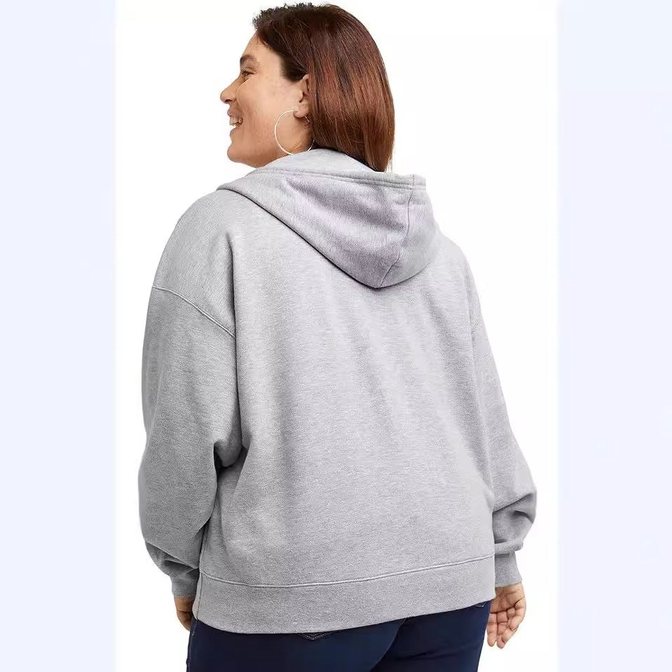 Damen nan Kapuzenjacke mit durchgehendem Reißverschluss, Kängurutasche und entspannter Passform Drune