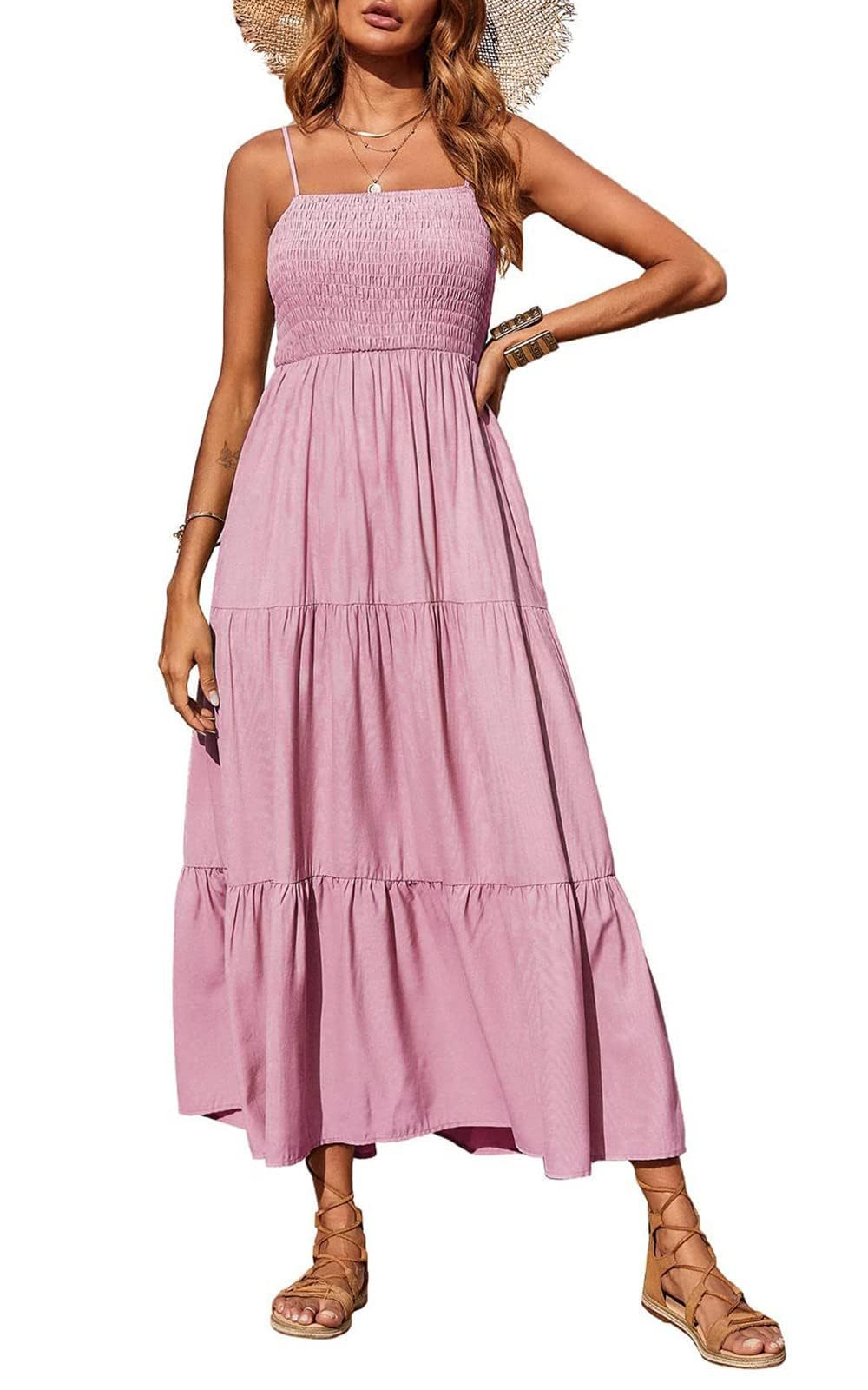 Damen Maxikleid mit verstellbaren Trägern und Rüschen Drune