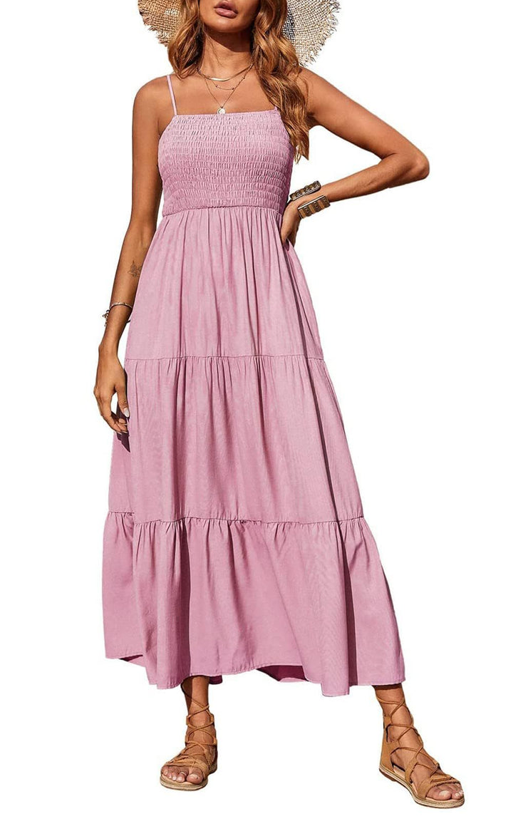 Damen Maxikleid mit verstellbaren Trägern und Rüschen Drune