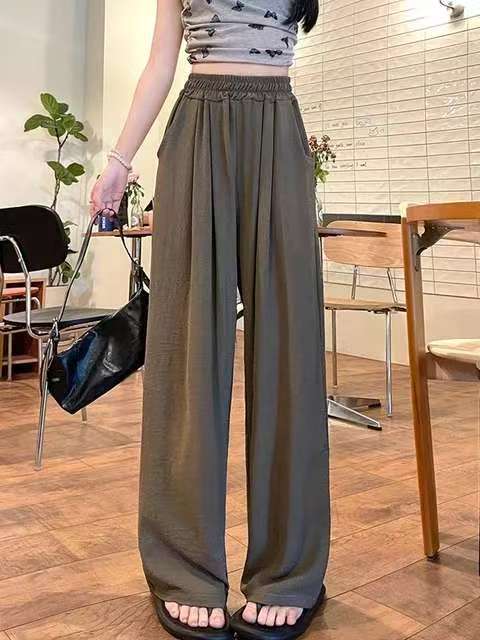 Damen Weite Leinenhose mit elastischem Bund und praktischen Taschen Drune