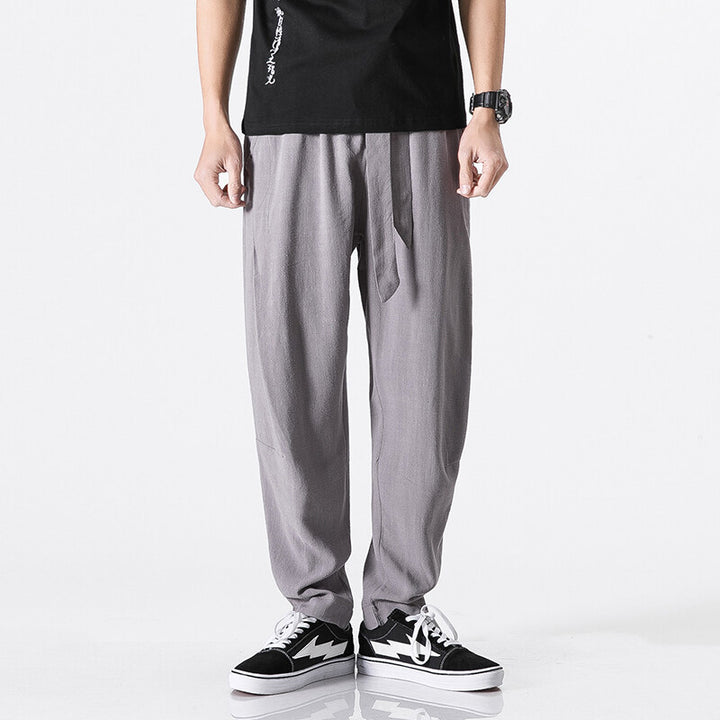 Herren nan entspannte Leinen-Baumwoll Harem-Joggerhose mit verdecktem Tunnelzug und tapered Bein Drune
