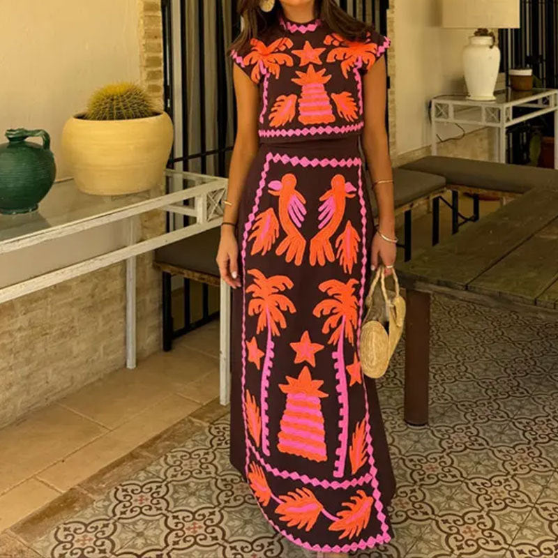 Damen Maxikleid mit lebhaftem, künstlerischem Muster und elegantem Schnitt Drune