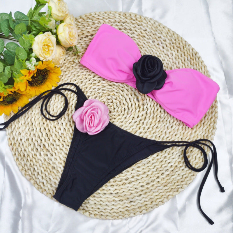 Damen Bikini mit floralem Detail und elastischen Trägern Drune