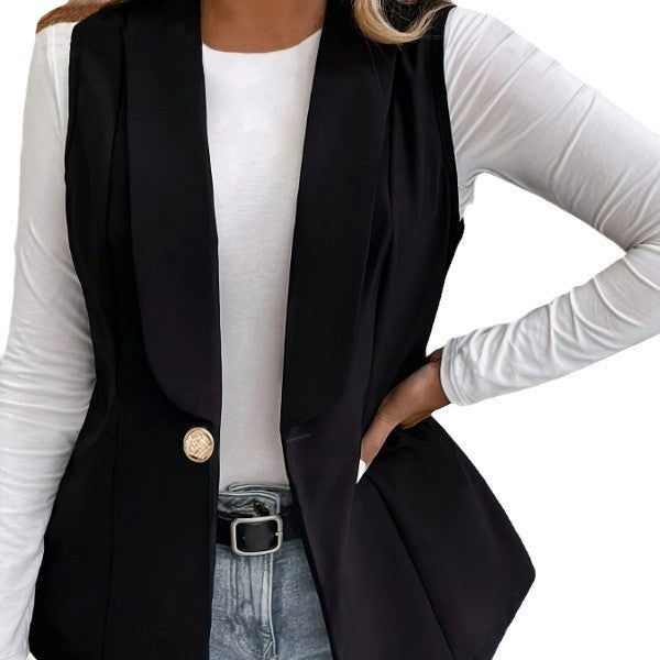 Damen Elegante ärmellose Blazerjacke mit dekorativem Knopf Drune