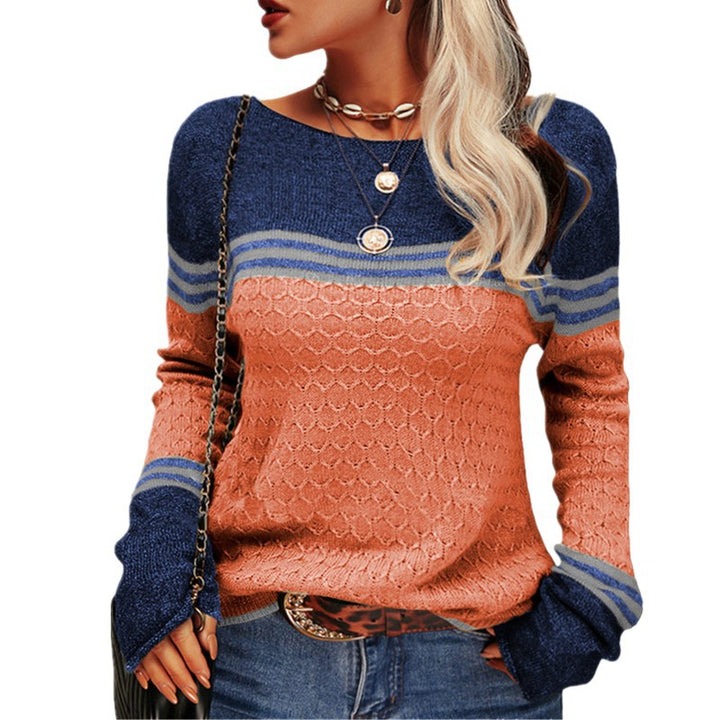 Damen nan lässiger gestrickter Pullover mit Strukturmuster, U-Boot-Ausschnitt und kontrastierenden Bündchen Drune