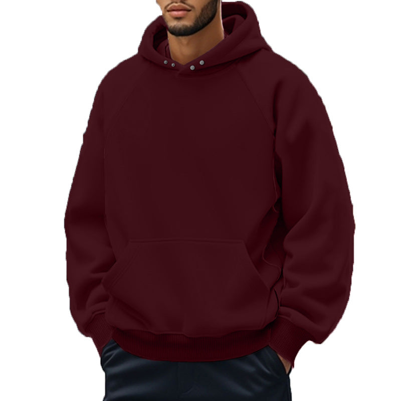 Herren nan oversized Kapuzenpullover mit Kängurutasche, Raglanärmeln und gerippten Bündchen Drune