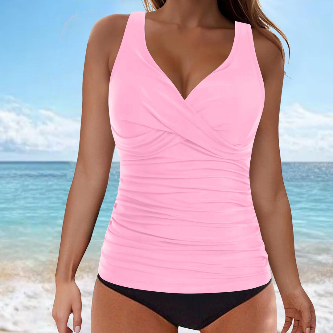 Damen elegantes Wickel-Badeoberteil mit Rüschen Drune