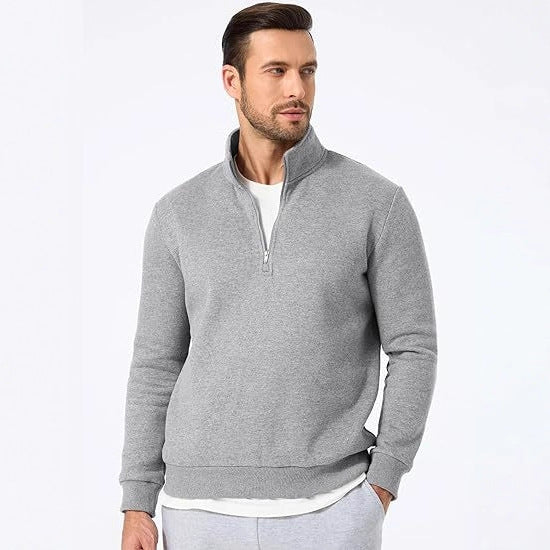Herren nan halbzip Pullover aus schwerer Baumwollmischung mit hohem Stehkragen und gerippten Bündchen Drune