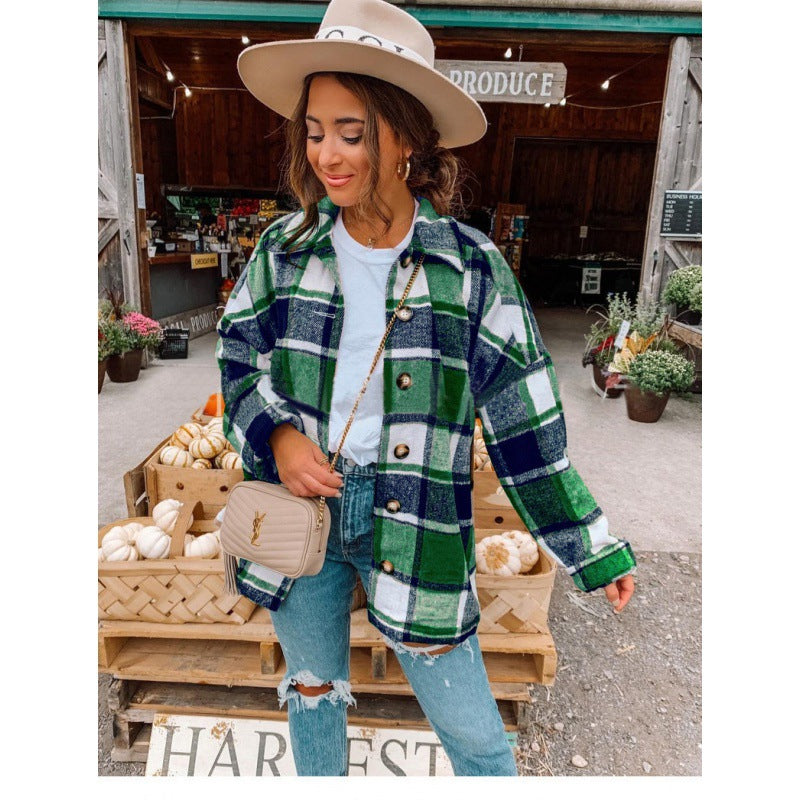 Damen Flanellhemdjacke im modernen Karomuster mit Knopfverschluss Drune