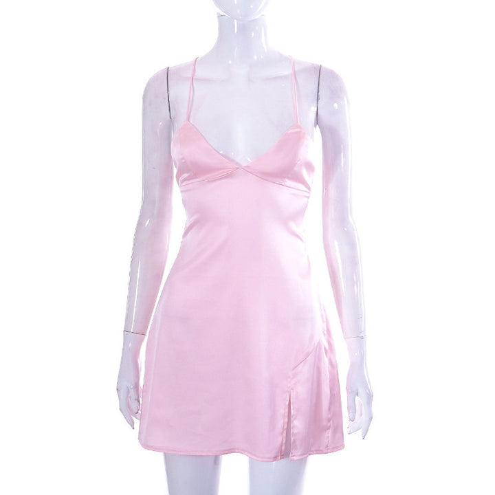 Damen Minikleid mit tiefem V-Ausschnitt und fließendem Satin-Effekt Drune