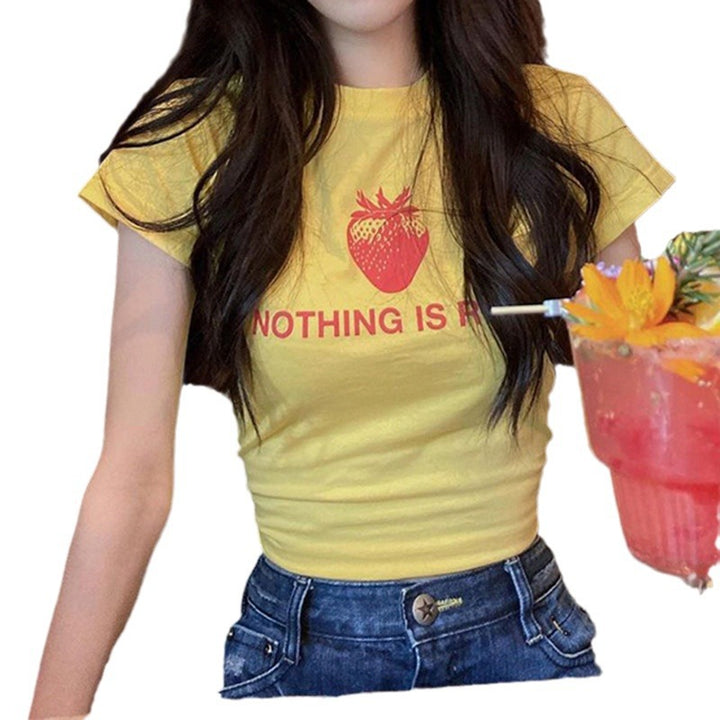 Damen Kreatives Grafik T-Shirt mit Erdbeer-Motiv Drune