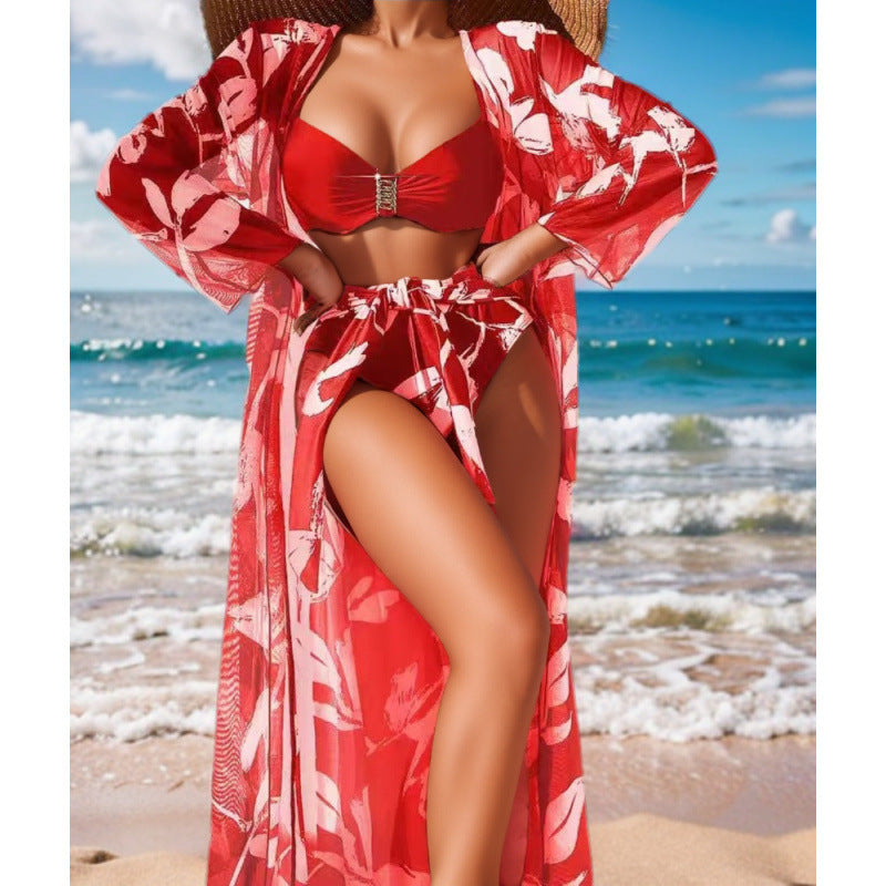 Damen Bikini-Set mit floralem Überrock und stilvollem Bandeau-Oberteil Drune