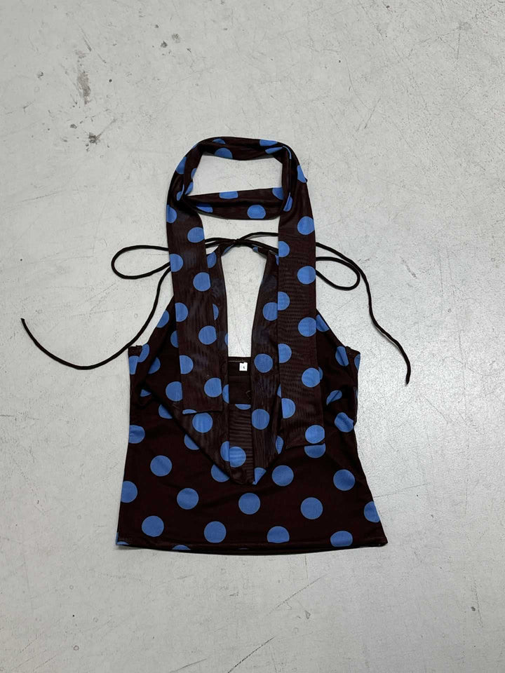 Damen ärmelloses Oberteil mit einzigartigem polka-dot Design und verstellbarem Halspartie Drune