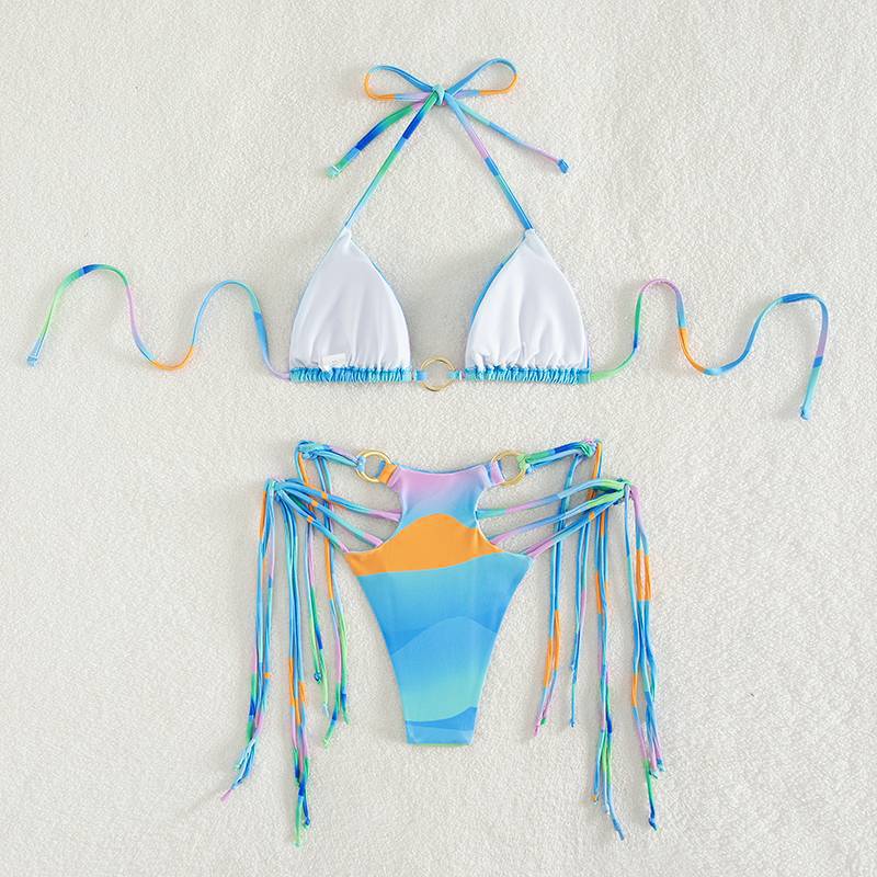 Damen Triangel-Bikini mit modischen Schnüroptik und schimmernden Ringdetails Drune