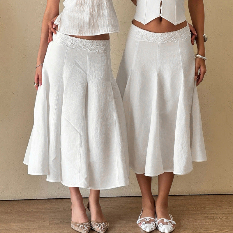 Damen Eleganter, fließender Midirock mit elastischem Bund Drune