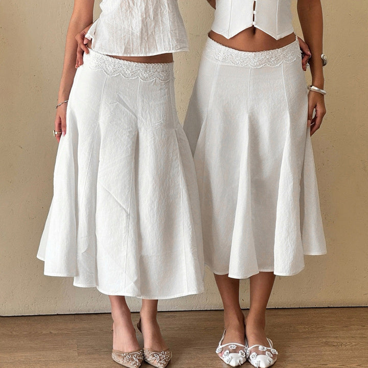Damen Eleganter, fließender Midirock mit elastischem Bund Drune
