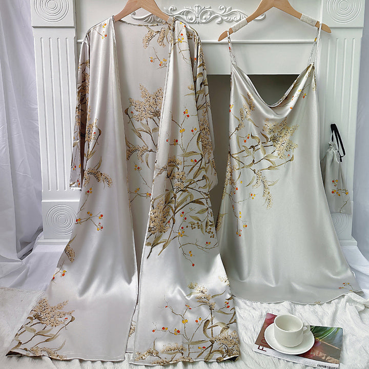 Damen Satin-Kimono und Nachthemd-Set mit floralem Design Drune