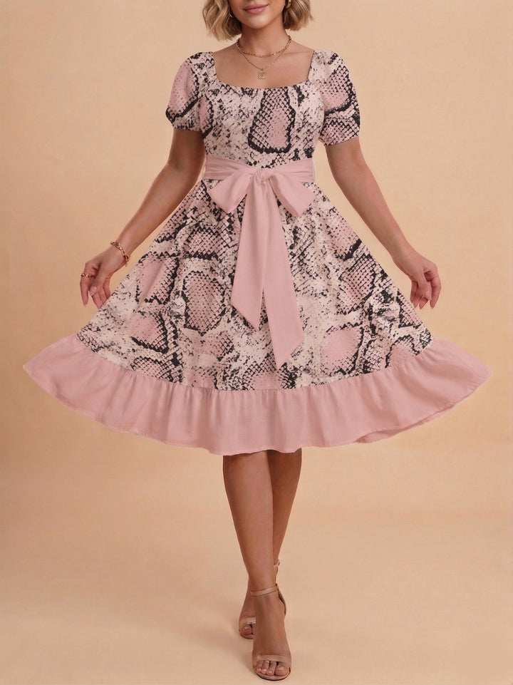 Damen schickes Glitzerkleid mit tailliertem Schnitt und Rüschensaum Drune