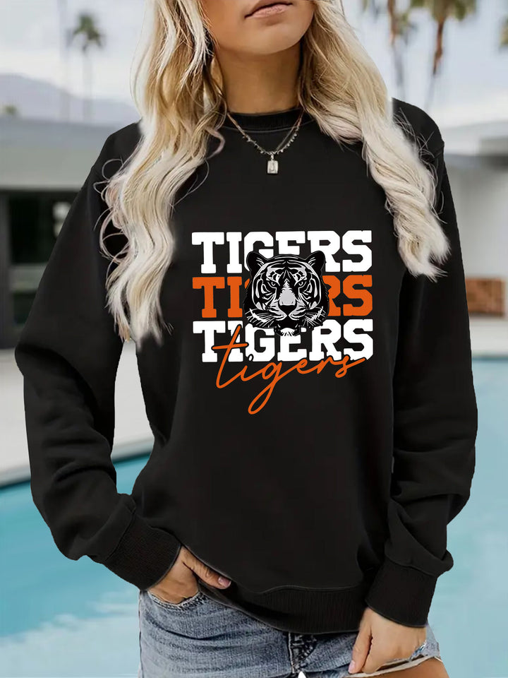 Damen Sweatshirt mit animalistischem Tiger-Design und lässigem Schnitt Drune