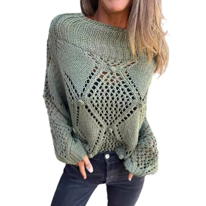 Damen luftiger Strickpullover mit einzigartigem Häkelmuster Drune