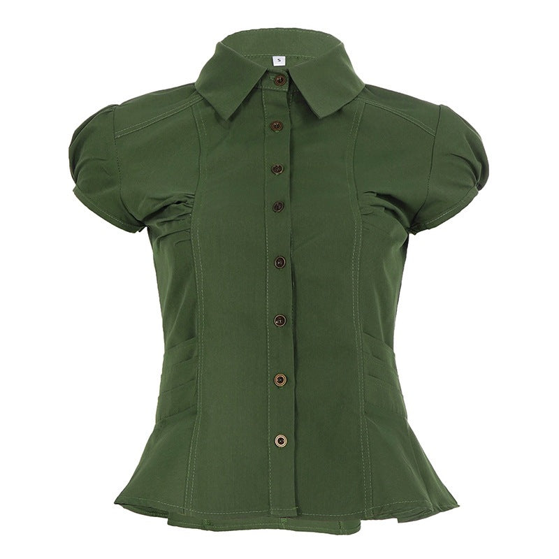 Damen elegante Bluse mit Puffärmeln und Taillierung Drune