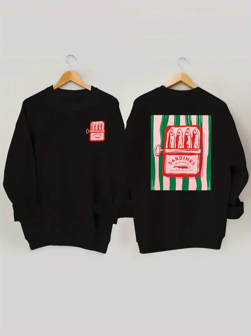 Damen Sweatshirt mit kreativer Sardinen-Grafik und lässigem Schnitt Drune