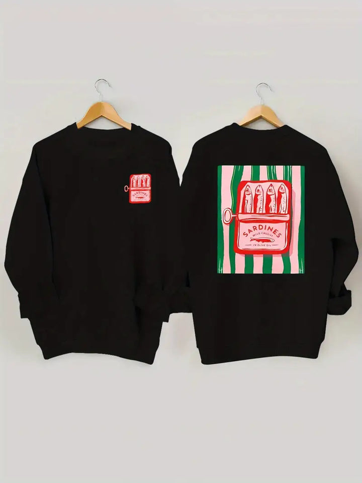 Damen Sweatshirt mit kreativer Sardinen-Grafik und lässigem Schnitt Drune
