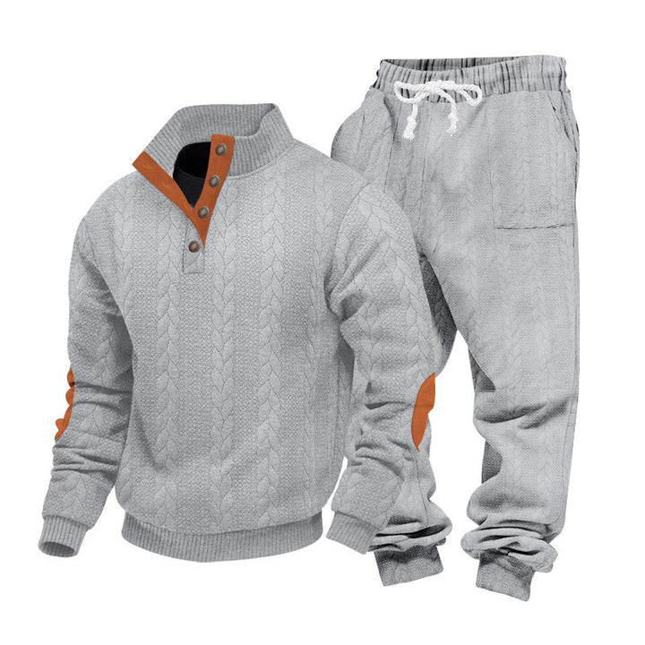 Herren nan Strick-Relax-Set mit Zopfmuster-Halbkragenpullover und Kordel-Jogger Drune