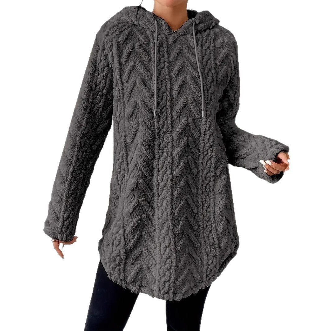 Damen Flauschiger Kapuzenpullover mit Zopfdesign Drune