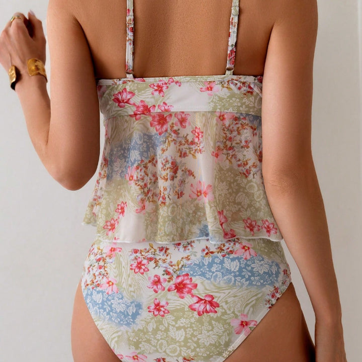 Damen Tankini-Set mit floralem Oberteil und hoch taillierten Höschen Drune