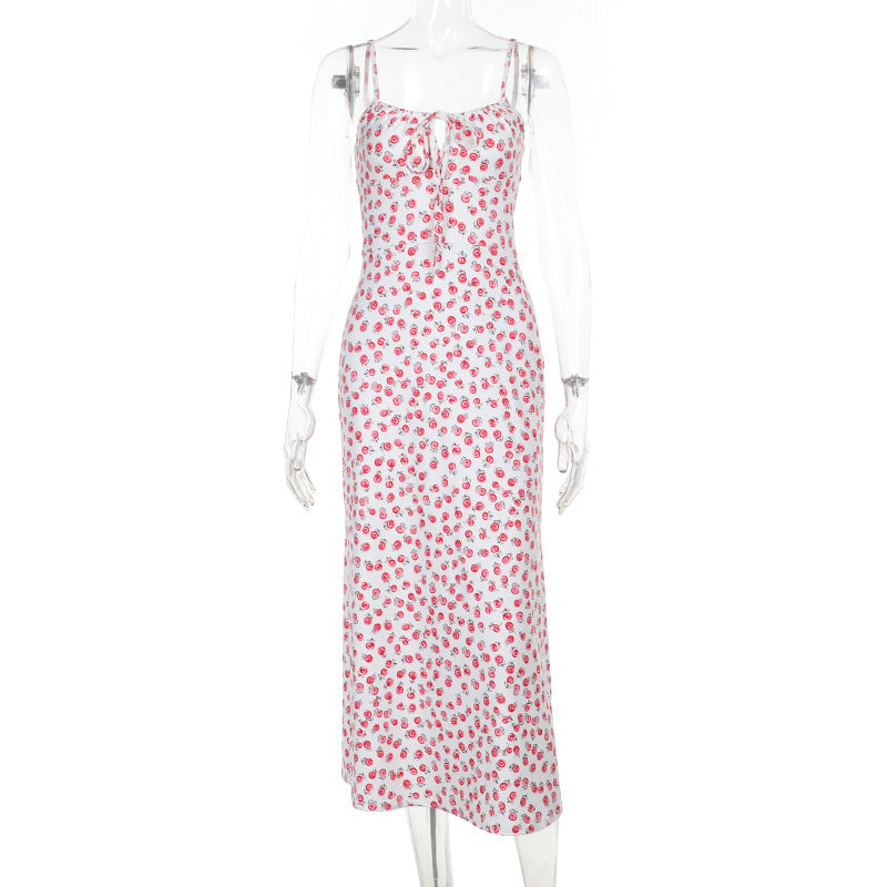 Damen Maxikleid mit floralen Akzenten und verspieltem Knotendetail Drune