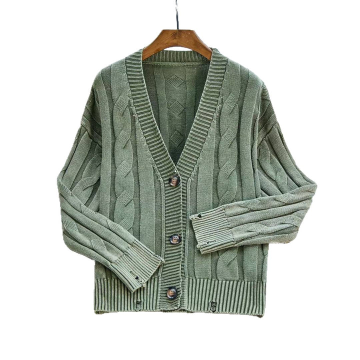 Damen Grobstrick-Cardigan mit V-Ausschnitt und dekorativem Zopfmuster Drune