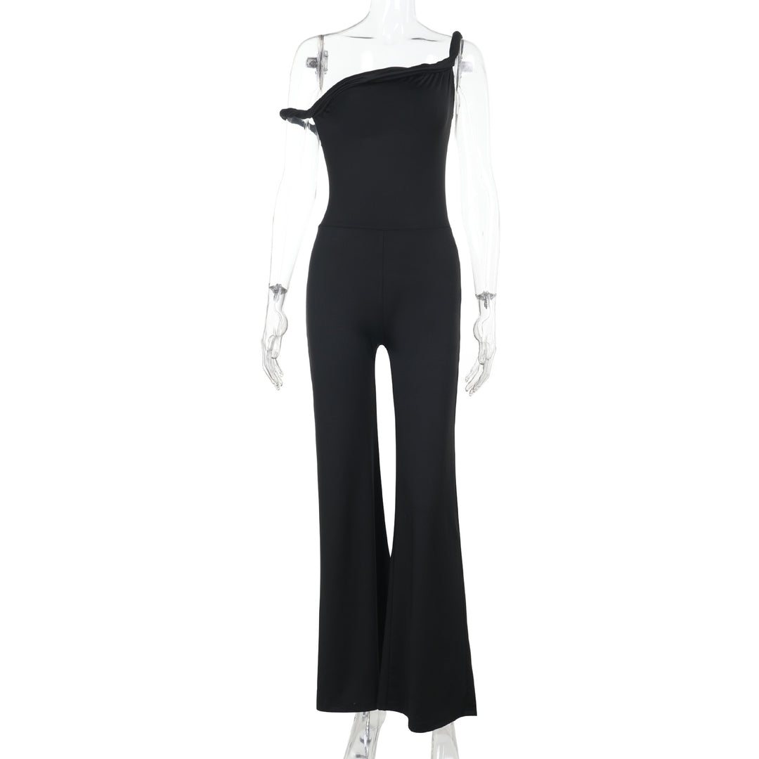 Damen schulterfreier Jumpsuit mit weitem Bein und elastischem Oberteil Drune