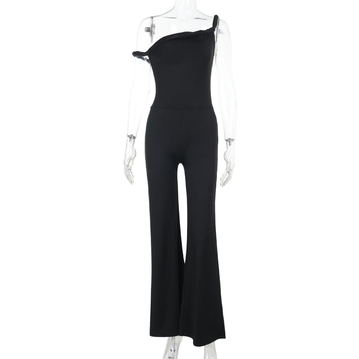Damen schulterfreier Jumpsuit mit weitem Bein und elastischem Oberteil Drune