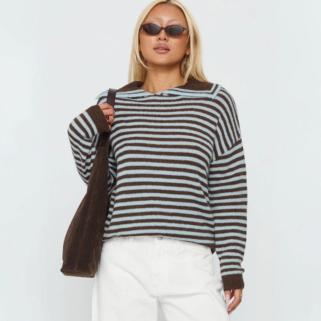 Damen Gestreifter Pullover mit lässiger Kapuze und weichem Material Drune