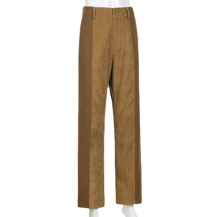 Damen elegante High-Waist Cordhose mit weitem Bein Drune