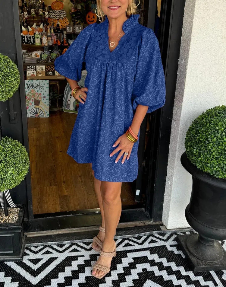 Damen Freizeitkleid mit Rüschendetails und elegantem V-Ausschnitt Drune