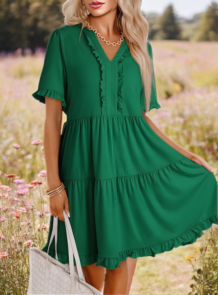 Damen lässiges Rüschenkleid mit V-Ausschnitt Drune