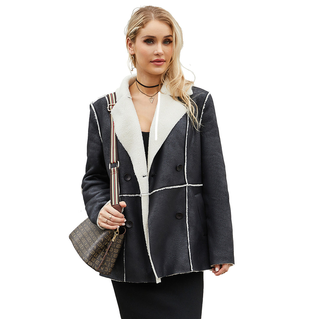 Damen modische Übergangsjacke mit kuscheligem Innenfutter und breitem Reverskragen Drune