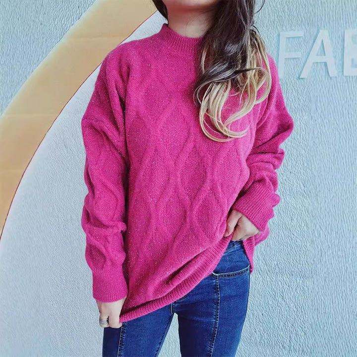 Damen Grobstrickpullover mit funkelndem Jacquard-Muster Drune