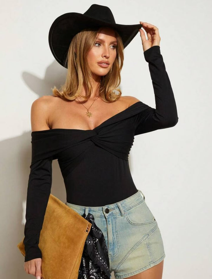 Damen Off-Shoulder Body mit eleganter Drapierung Drune