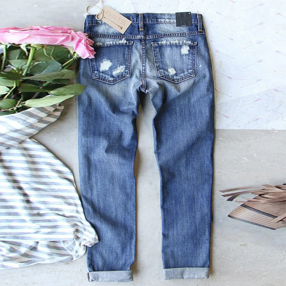 Damen Destroyed Jeans mit einzigartigen Halloween-Designs Drune