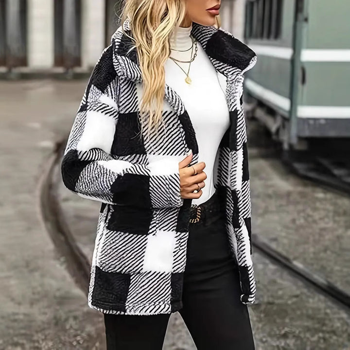 Damen Kuschelige Fleecejacke mit individuellen Karomuster Drune