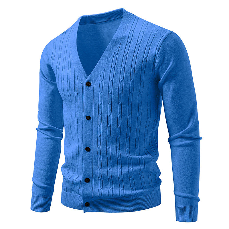 Herren nan Feinstrick-Cardigan mit tiefem V-Ausschnitt schmaler Passform und vertikalem Zopfstrick Drune