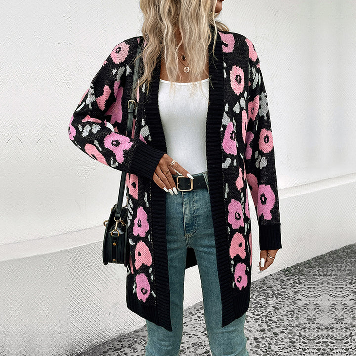 Damen Strickjacke mit floralem Muster und offenem Schnitt Drune